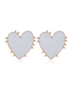 Enamel Studs Heart Design High Fashion Women Costume Earrings - White