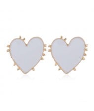 Enamel Studs Heart Design High Fashion Women Costume Earrings - White
