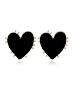 Enamel Studs Heart Design High Fashion Women Costume Earrings - Black