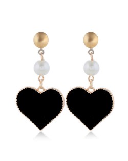 Oil-spot Glazed Dangling Heart Unique Fashion Women Alloy Earrings - Black