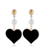 Oil-spot Glazed Dangling Heart Unique Fashion Women Alloy Earrings - Black