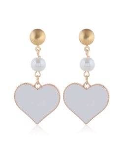 Oil-spot Glazed Dangling Heart Unique Fashion Women Alloy Earrings - White