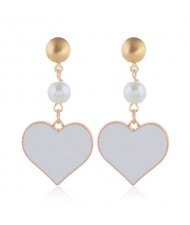Oil-spot Glazed Dangling Heart Unique Fashion Women Alloy Earrings - White