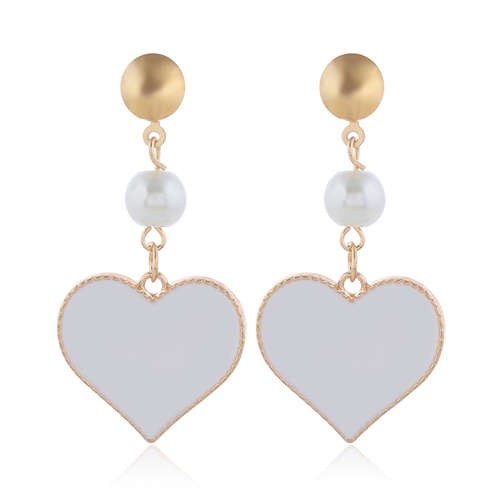 Oil-spot Glazed Dangling Heart Unique Fashion Women Alloy Earrings - White