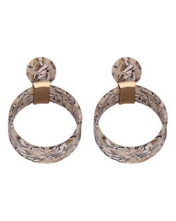 Abstract Floral Pattern Resin Fashion Women Hoop Earrings - Apricot