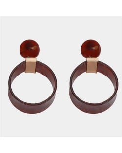 Abstract Floral Pattern Resin Fashion Women Hoop Earrings - Brown