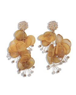 Yellow Flowers Cluster Online Star Choice Rhinestone and Pearl Fashion Earrings