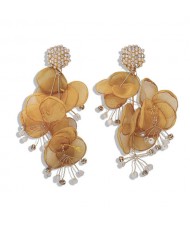 Yellow Flowers Cluster Online Star Choice Rhinestone and Pearl Fashion Earrings