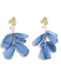 Blue Cloth Flower Design High Fashion Women Shoulder-duster Earrings
