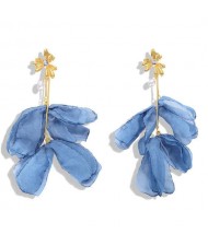 Blue Cloth Flower Design High Fashion Women Shoulder-duster Earrings