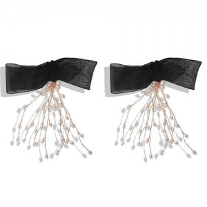 Pearl Tassel Black Bowknot Design High Fashion Women Earrings