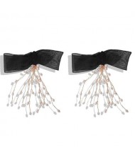 Pearl Tassel Black Bowknot Design High Fashion Women Earrings