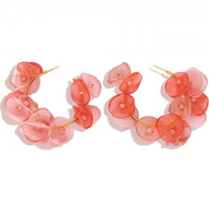 Pink Flowers Designer Fashion Women Hoop Earrings