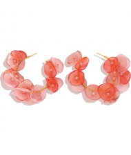 Pink Flowers Designer Fashion Women Hoop Earrings