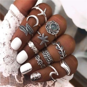Vintage Style Mixed Fashion Elements Design 11 pcs Alloy Rings Set
