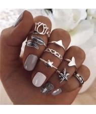 Hearts and Starfish Mixed Fancy Fashion Design 8 pcs Women Alloy Rings Set