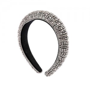 Baroque Style Rhinestone All-over Shining Design Women Headband/ Hair Hoop - Silver