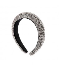 Baroque Style Rhinestone All-over Shining Design Women Headband/ Hair Hoop - Silver