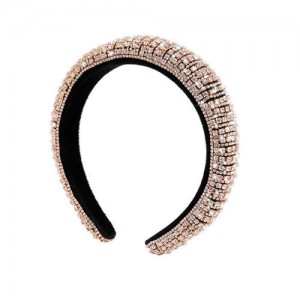 Baroque Style Rhinestone All-over Shining Design Women Headband/ Hair Hoop - Golden