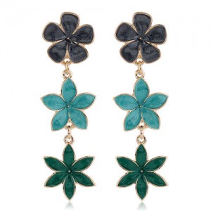 Oil-spot Glazed Sweet Flowers Cluster Dangling High Fashion Women Alloy Earrings - Green