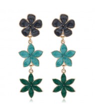 Oil-spot Glazed Sweet Flowers Cluster Dangling High Fashion Women Alloy Earrings - Green