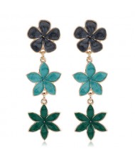 Oil-spot Glazed Sweet Flowers Cluster Dangling High Fashion Women Alloy Earrings - Green