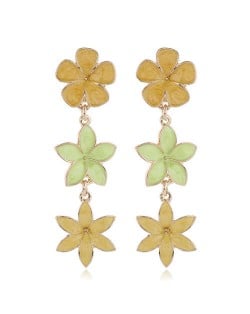Oil-spot Glazed Sweet Flowers Cluster Dangling High Fashion Women Alloy Earrings - Yellow