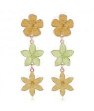 Oil-spot Glazed Sweet Flowers Cluster Dangling High Fashion Women Alloy Earrings - Yellow