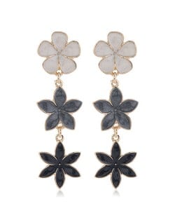 Oil-spot Glazed Sweet Flowers Cluster Dangling High Fashion Women Alloy Earrings - Black