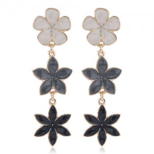 Oil-spot Glazed Sweet Flowers Cluster Dangling High Fashion Women Alloy Earrings - Black