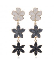 Oil-spot Glazed Sweet Flowers Cluster Dangling High Fashion Women Alloy Earrings - Black