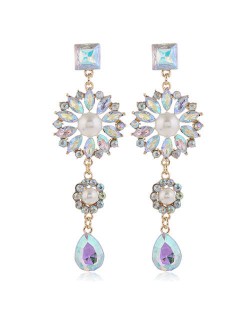 Glistening Flower Dangling Fashion Alloy Women Statement Earrings - Luminous White