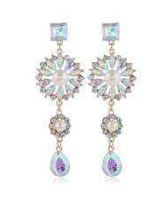 Glistening Flower Dangling Fashion Alloy Women Statement Earrings - Luminous White