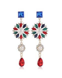 Glistening Flower Dangling Fashion Alloy Women Statement Earrings - Red