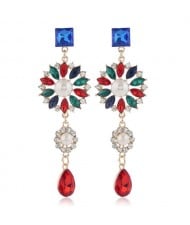 Glistening Flower Dangling Fashion Alloy Women Statement Earrings - Red