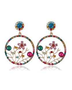 Flourishing Flowers Rhinestone Women Hoop Earrings - Multicolor