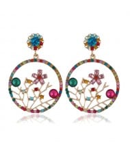 Flourishing Flowers Rhinestone Women Hoop Earrings - Multicolor