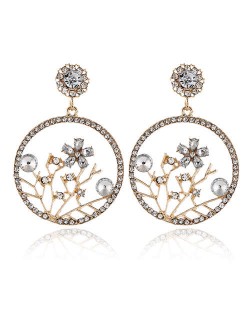 Flourishing Flowers Rhinestone Women Hoop Earrings - White