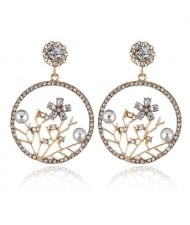 Flourishing Flowers Rhinestone Women Hoop Earrings - White