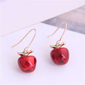 Korean Fashion Red Apple Unique Design Women Alloy Earrings