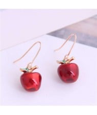 Korean Fashion Red Apple Unique Design Women Alloy Earrings