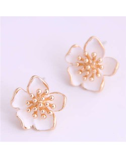 Delicate Peach Blossom Design Koeran Fashion Enamel Women Earrings - White