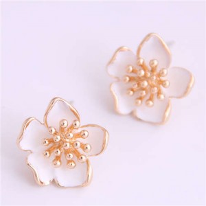 Delicate Peach Blossom Design Koeran Fashion Enamel Women Earrings - White