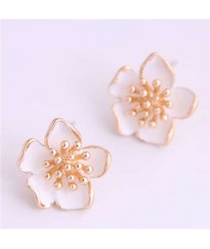 Delicate Peach Blossom Design Koeran Fashion Enamel Women Earrings - White