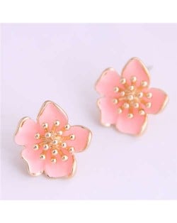 Delicate Peach Blossom Design Koeran Fashion Enamel Women Earrings - Pink