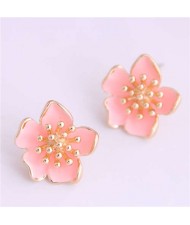 Delicate Peach Blossom Design Koeran Fashion Enamel Women Earrings - Pink