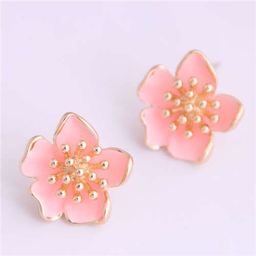 Delicate Peach Blossom Design Koeran Fashion Enamel Women Earrings - Pink