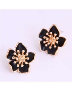 Delicate Peach Blossom Design Koeran Fashion Enamel Women Earrings - Black