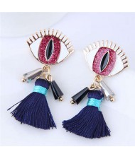 Horrible Eye Design Cotton Threads Tassel Enamel Women Fashion Earrings - Red
