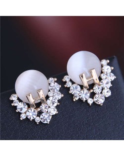 Unique Alphabet Design Rhinestone and Opal Embellished Fair Lady Fashion Women Earrings